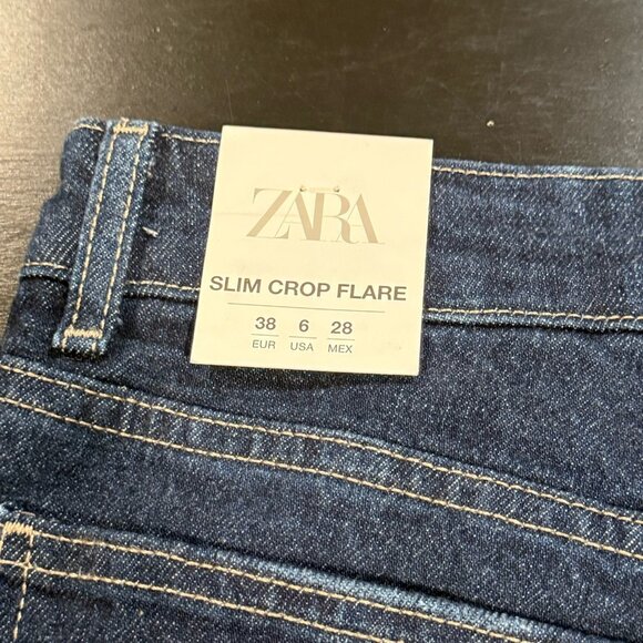 NWT Zara Womens Size 6 Slim Crop Flare Dark Wash Mid Rise Denim Jeans - Picture 4 of 12